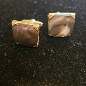 Vintage 1970s Abalone Gold Tone Cuff Links